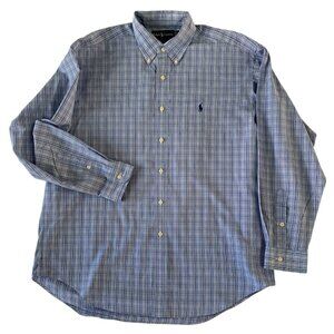 Ralph Lauren Blake Button Down Long Sleeve Shirt Mens L Blue/White Plaid